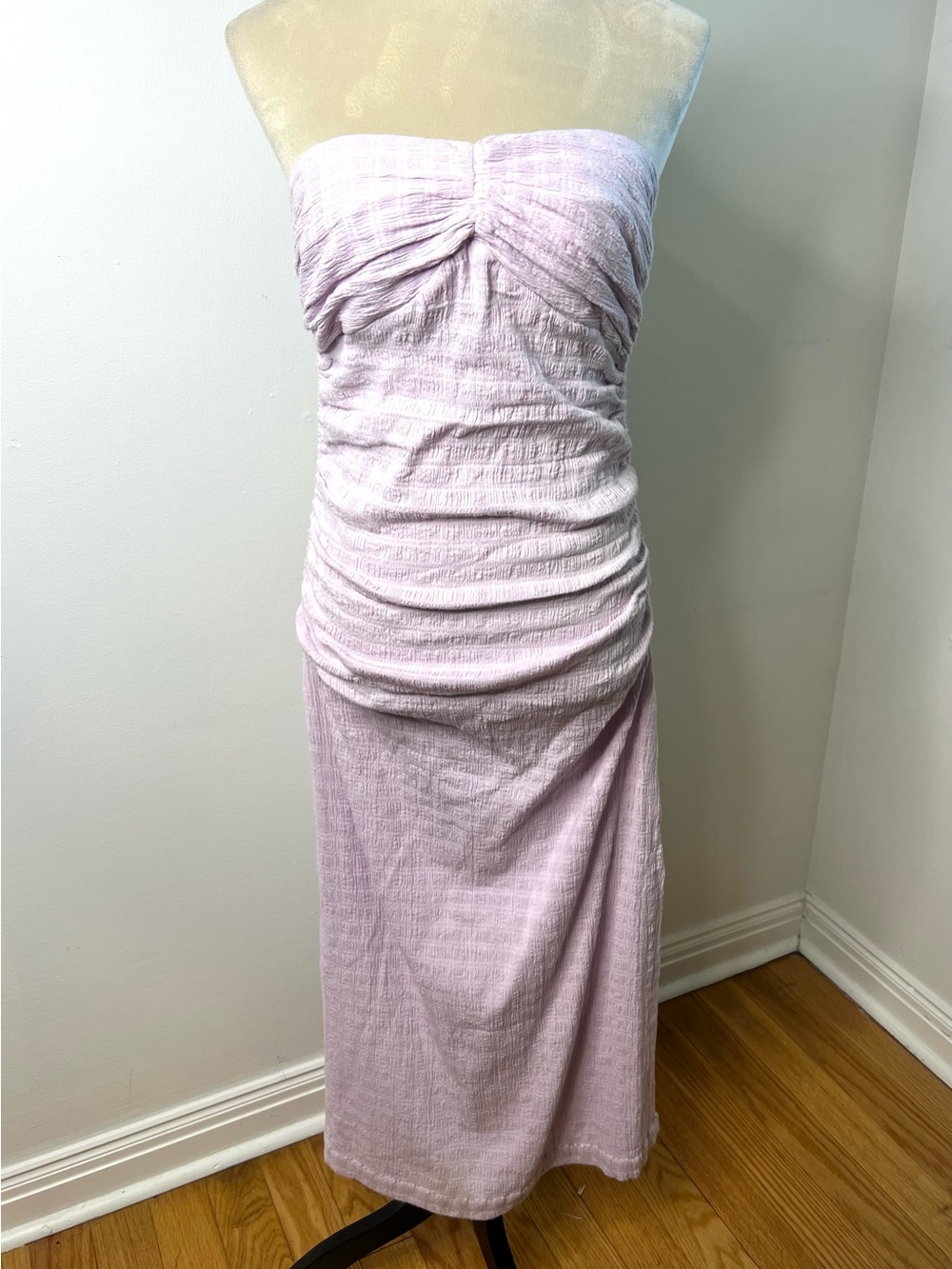 Free People Strapless Ruched Midi Dress in Lilac Bodycon Summer SZ M EUC